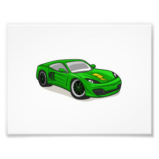 Green car racing cartoon  - Choose background colo Photo Print