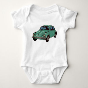 Green Car, Retro Auto, Cute Art Baby Jersey Bodysuit