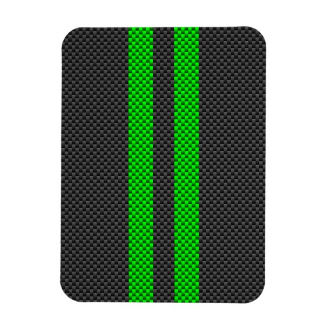 Green Carbon Fibre Style Racing Stripes Magnet (Vertical)