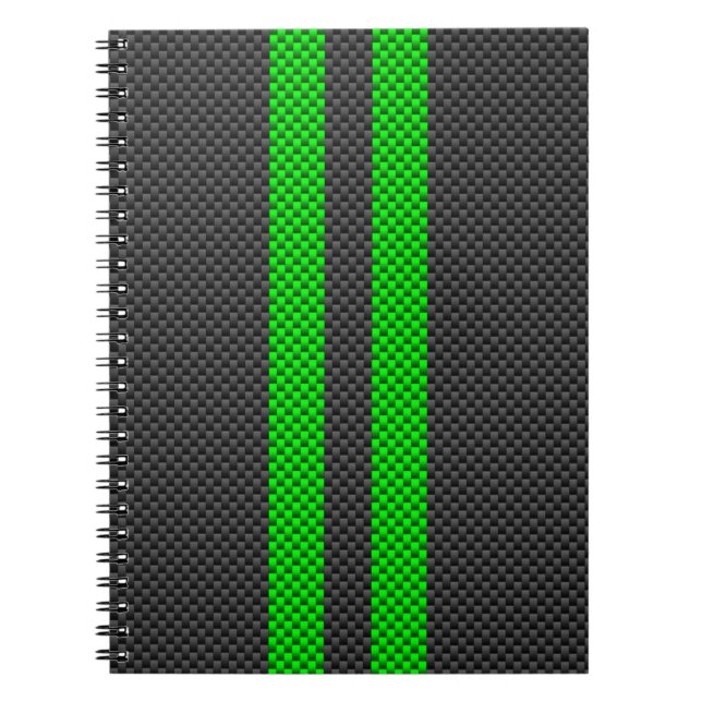 Green Carbon Fibre Style Racing Stripes Notebook (Front)