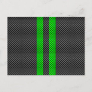 Green Carbon Fibre Style Racing Stripes Postcard