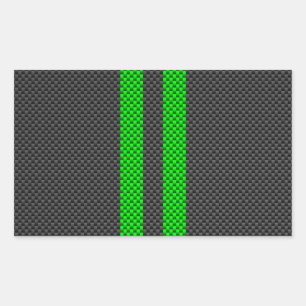 Green Carbon Fibre Style Racing Stripes Rectangular Sticker