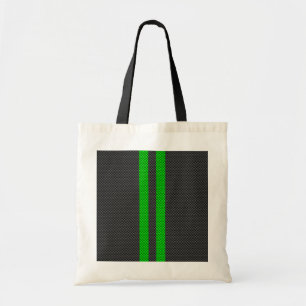 Green Carbon Fibre Style Racing Stripes Tote Bag