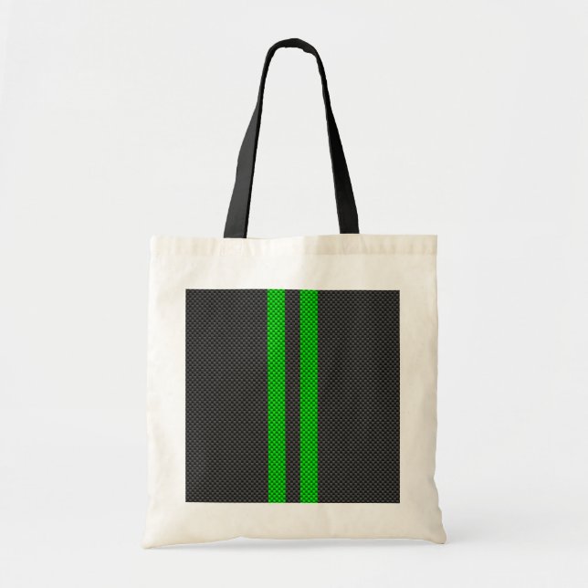 Green Carbon Fibre Style Racing Stripes Tote Bag (Front)
