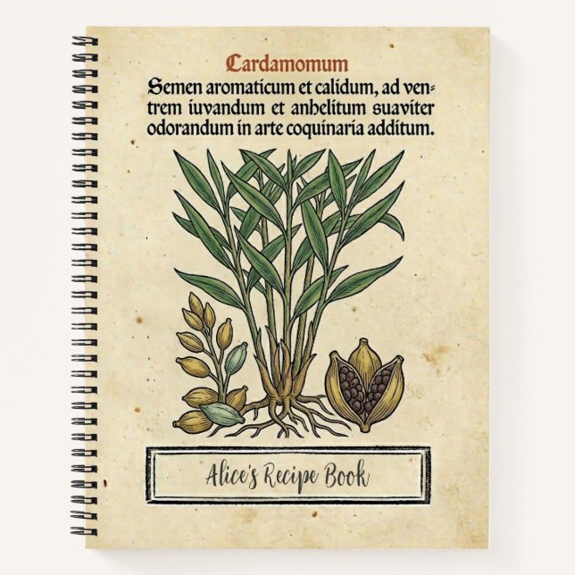 Green Cardamom Mediaeval Botanical Recipe Notebook (Front)