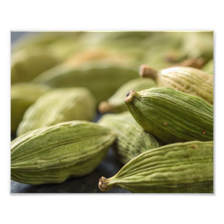 Green Cardamom Pods Macro Zoom Aromatic Spice Text Photo Print