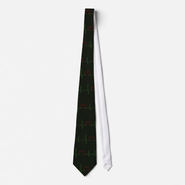 Green Cardiogram ECG Pattern with Red Hearts Tie (Front)