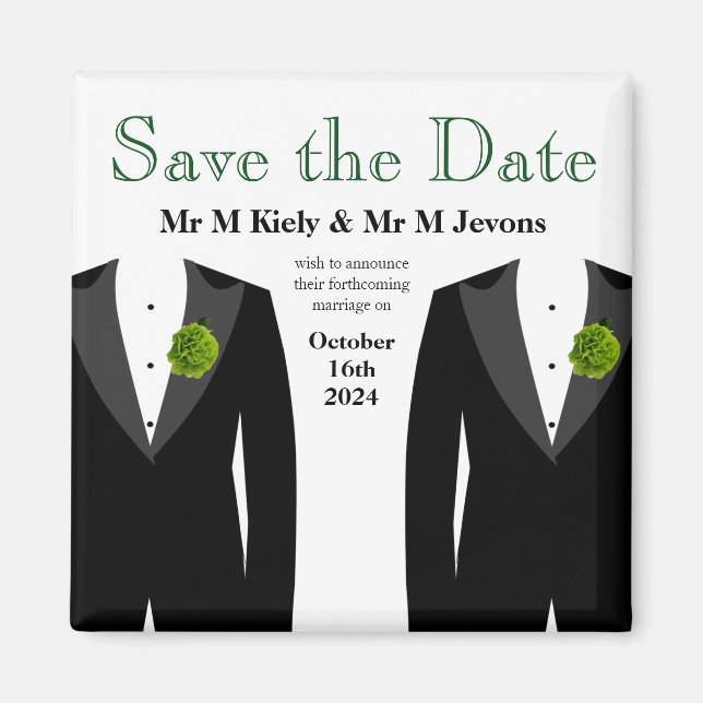 Green Carnation Save The Date Magnet Gay Wedding (Front)