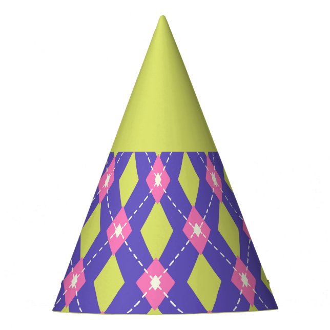 Green Carnival Harlequin Pattern Party Hat (Front)
