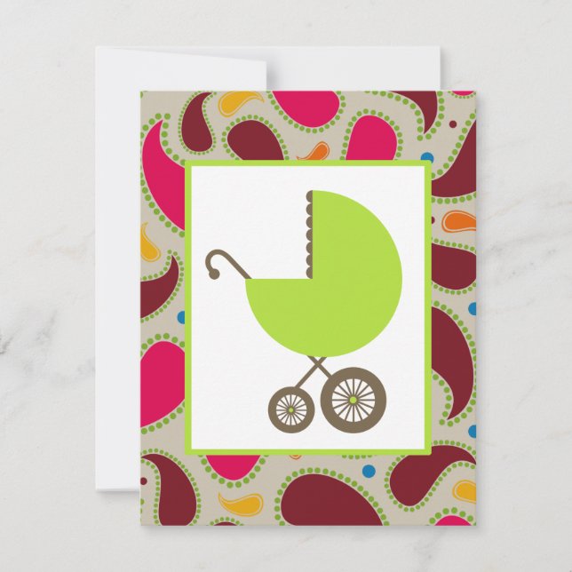 Green Carriage & Paisley Baby Shower Invite (Front)