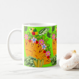 Green Carrots Floral Peas  Mug