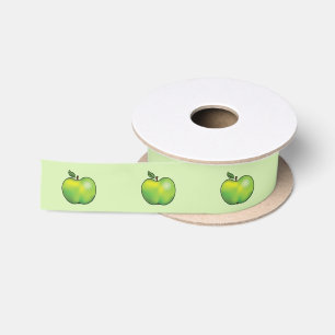 Green Cartoon Apple Fruit Illustration Satin Ribbon