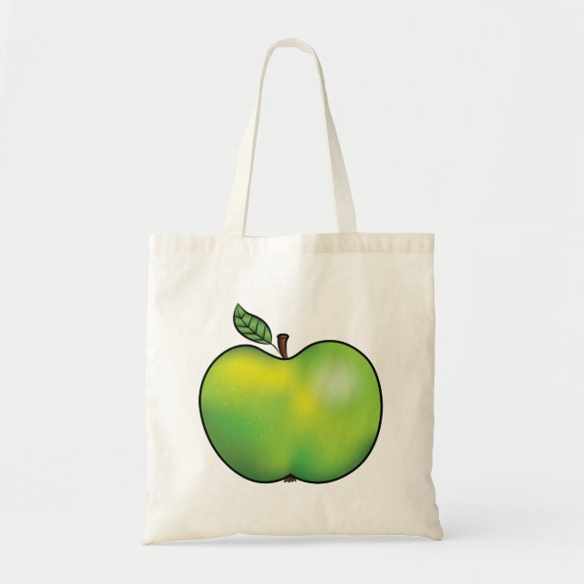 Green Cartoon Apple Fruit Illustration Tote Bag (Front)
