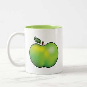 Green Cartoon Apple Fruit Illustration Two-Tone Coffee Mug