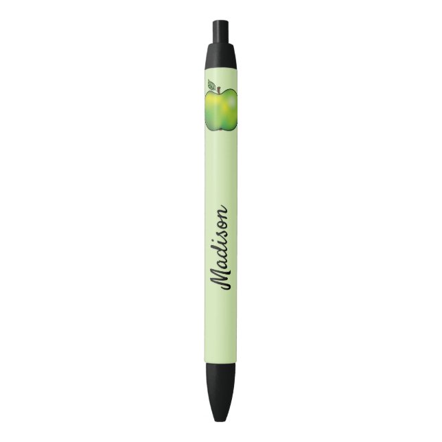 Green Cartoon Apple Fruit With Custom Text Black Ink Pen (Front Vertical)