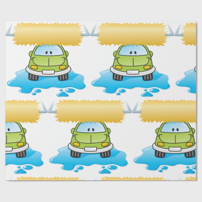 Green Cartoon Car Wash Happy Little Car Wrapping Paper (Flat)