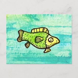 Green Cartoon Fish in Water Postcard
