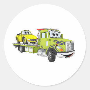 Green Cartoon Flatbed Tow Truck Classic Round Sticker