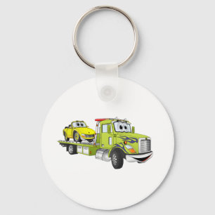 Green Cartoon Flatbed Tow Truck Key Ring