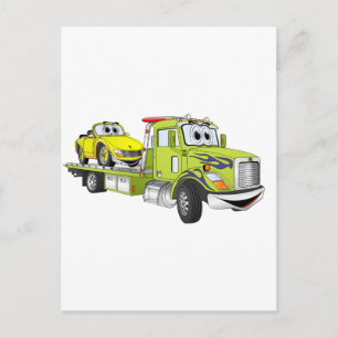 Green Cartoon Flatbed Tow Truck Postcard