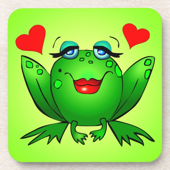 Green Cartoon Happy Lady Frog Coaster (Front)