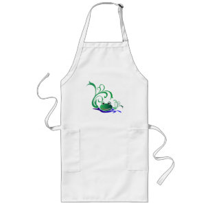 Green Cartoon Smiling Frog Face over water Long Apron