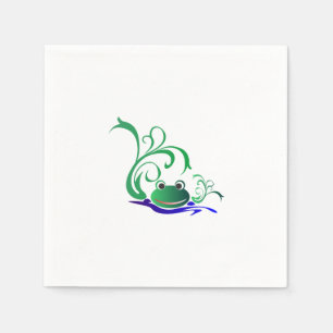 Green Cartoon Smiling Frog Face over water Napkin