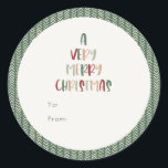 Green Casual Colourful A Very Merry Christmas Gift Classic Round Sticker<br><div class="desc">This green casual colourful a very merry Christmas gift classic round sticker is perfect for your fun, creative, bright Christmas. It's unique, playful modern font in red, boho tan, and light and dark green, make for a happy seasonal feel. If your looking to brighten up your loved ones' dark winter...</div>