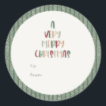 Green Casual Colourful A Very Merry Christmas Gift Classic Round Sticker<br><div class="desc">This green casual colourful a very merry Christmas gift classic round sticker is perfect for your fun, creative, bright Christmas. It's unique, playful modern font in red, boho tan, and light and dark green, make for a happy seasonal feel. If your looking to brighten up your loved ones' dark winter...</div>