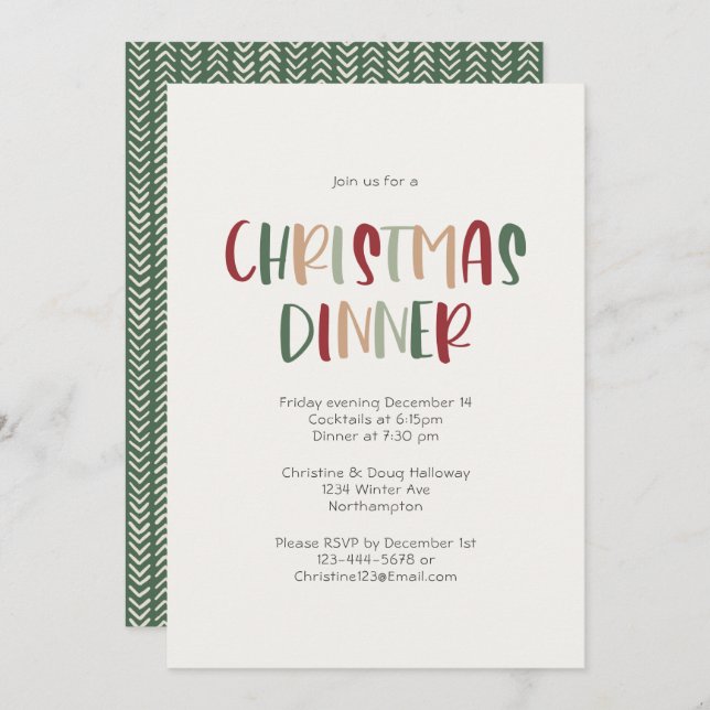 Green Casual Colourful Christmas Dinner Party Invitation (Front/Back)