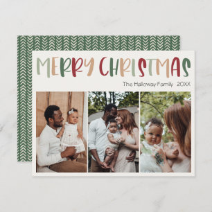 Green Casual Colourful Christmas Three Photo Holiday Card