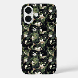 Green Cat Camouflage iPhone 16 Case