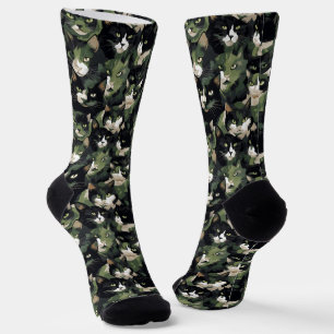 Green Cat Camouflage Socks