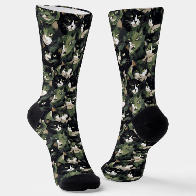 Green Cat Camouflage Socks (Angled)