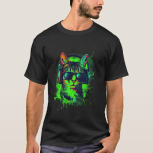 green Cat DJ With Headphones And Sunglasses Kitty T-Shirt