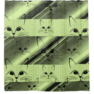 green cat kitten children's shower curtain