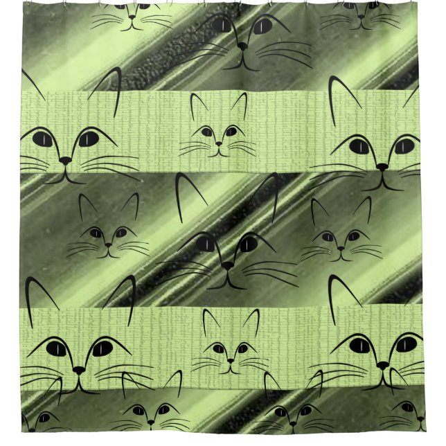 green cat kitten children's shower curtain (Front)