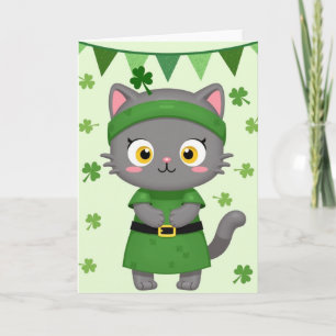 Green Cat Shamrock Pattern Card