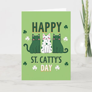 Green Cat Shamrocks Happy Card