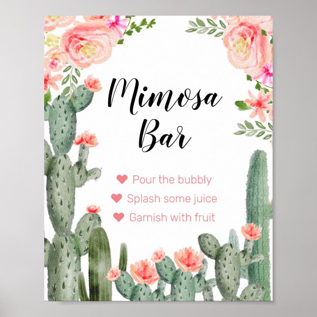 Green Catcus Watercolor Mimosa Bar Sign (Front)