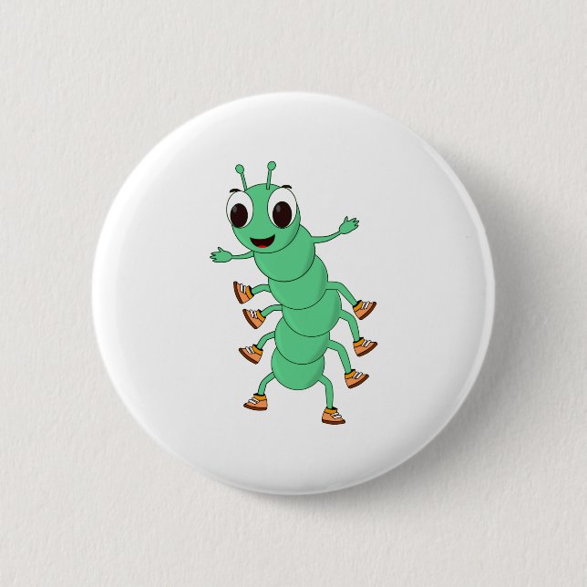 Green Caterpillar 6 Cm Round Badge (Front)