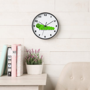 Green Caterpillar Insect Design Wall Clock