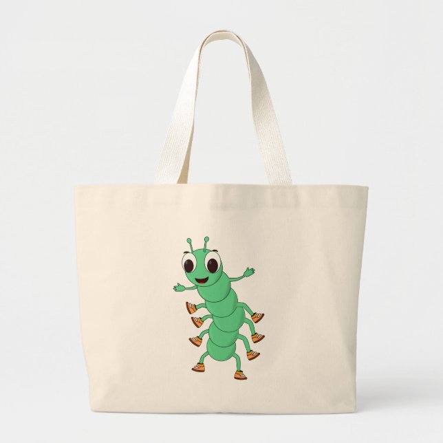Green Caterpillar Large Tote Bag (Front)