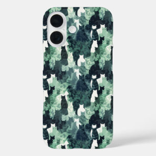 Green Cats Camouflage Pattern iPhone 16 Case