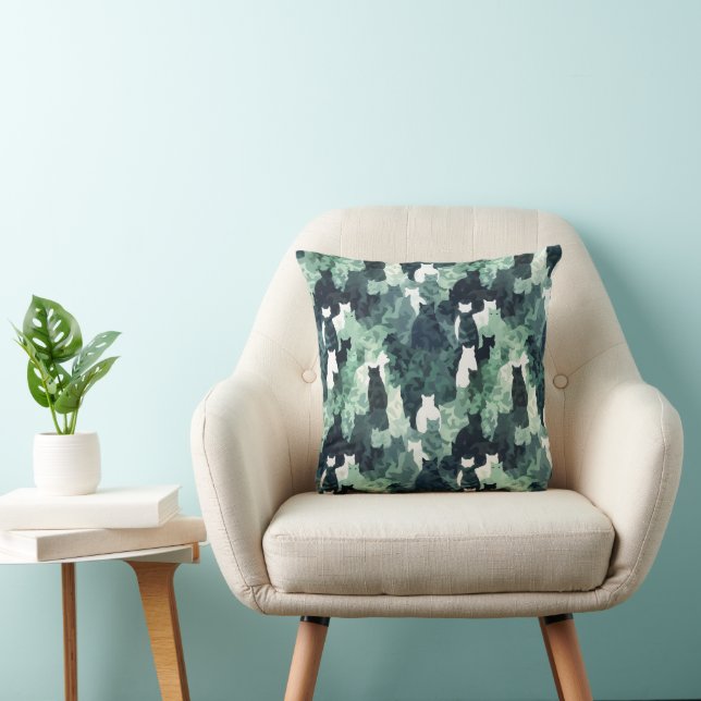 Green Cats Camouflage Pattern Cushion (Chair)
