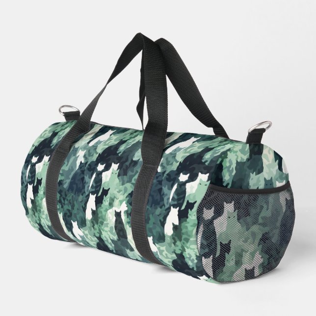 Green Cats Camouflage Pattern Duffle Bag (Right Corner)