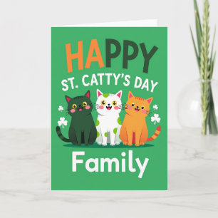Green Cats Family Happy Card