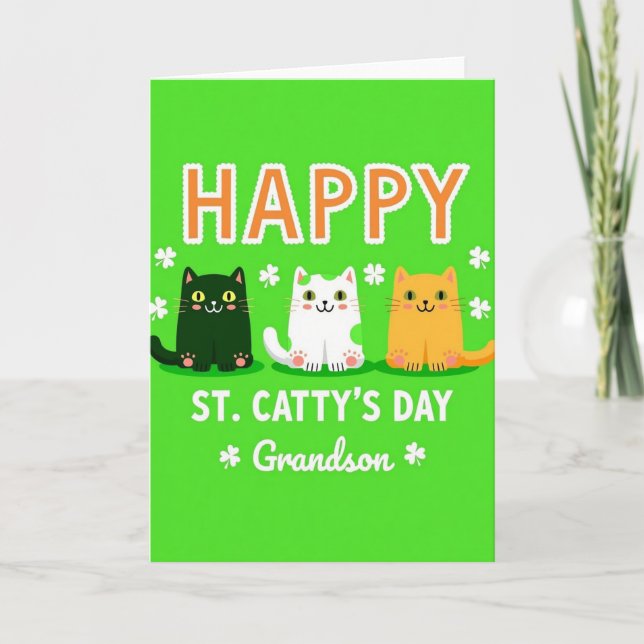 Green Cats Grandson Card (Front)