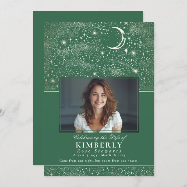 Green Celebration of Life Funeral Memorial Photo Invitation (Front/Back)