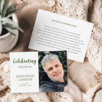 Green Celebration of Life Prayer Card with Photo